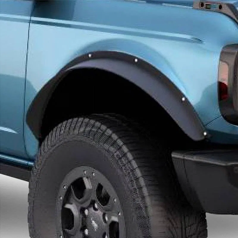 FF-FBFR21 – BLACK HORSE Fender Flare, Sheet Metal Look Bolt-On Texture Powder Coat Black Steel Set Of 4